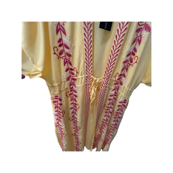 Curations Womens Kaftan Duster Yellow Embroidered Swim Cover Up Boho Gauze NWT - Picture 6 of 10